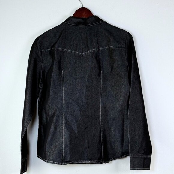 Vintage 90s Western Rancher Black Denim Jacket Shirt NY Jeans Large Streetwear - Picture 4 of 11